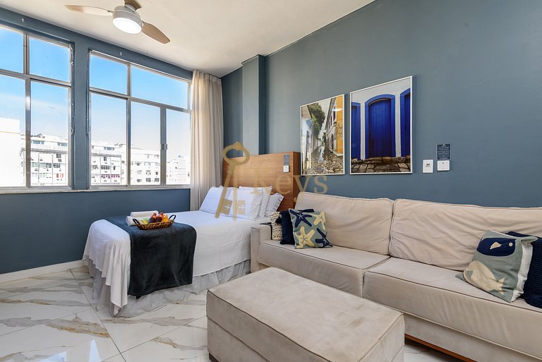 Studio Azul y Silencioso c/ AC | 5 min Playa