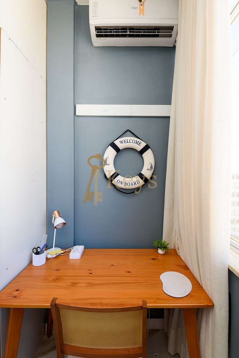 Studio Azul e Silencioso c/ Ar | 5 min Praia