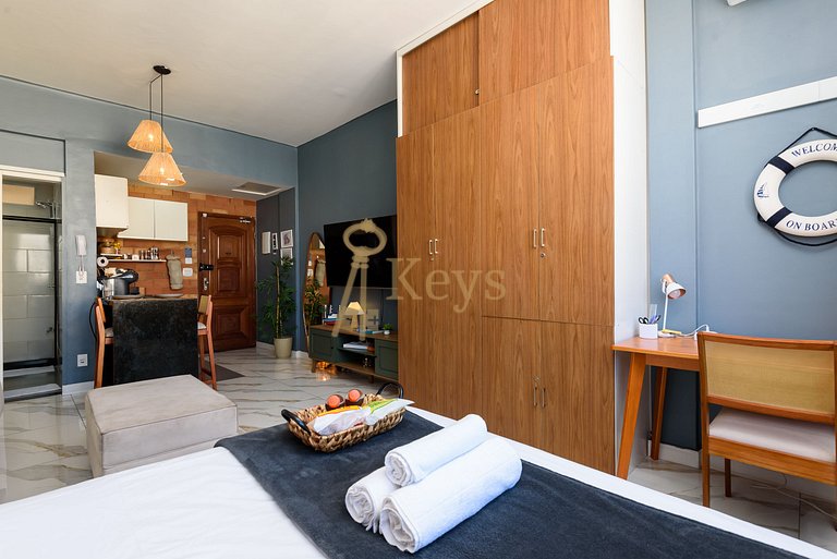 Studio Azul y Silencioso c/ AC | 5 min Playa