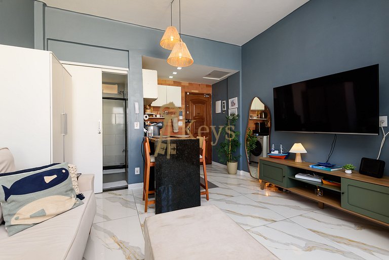 Studio Azul y Silencioso c/ AC | 5 min Playa