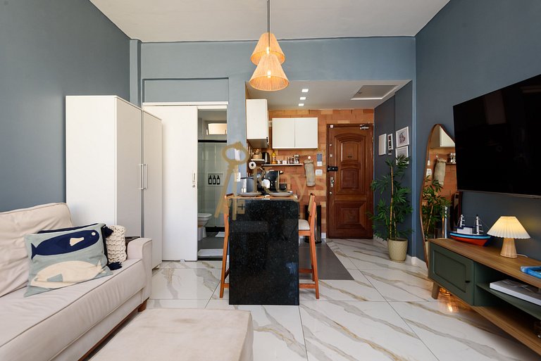 Studio Azul y Silencioso c/ AC | 5 min Playa